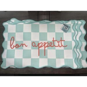 The Spring Shop Bon Appetite Placemats Set Of 4-‎ Turquoise & White 14" X 22"